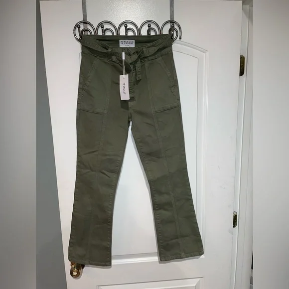 New! Derek Lam 10 Crosby Dean Utility Flare Olive Green Tie Waist Jeans 💚27 NWT! - Picture 11 of 15